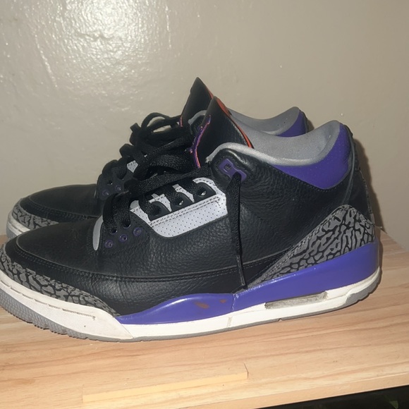 Retro Jordan 3 Black Court Purple Worn neatly - Picture 2 of 4